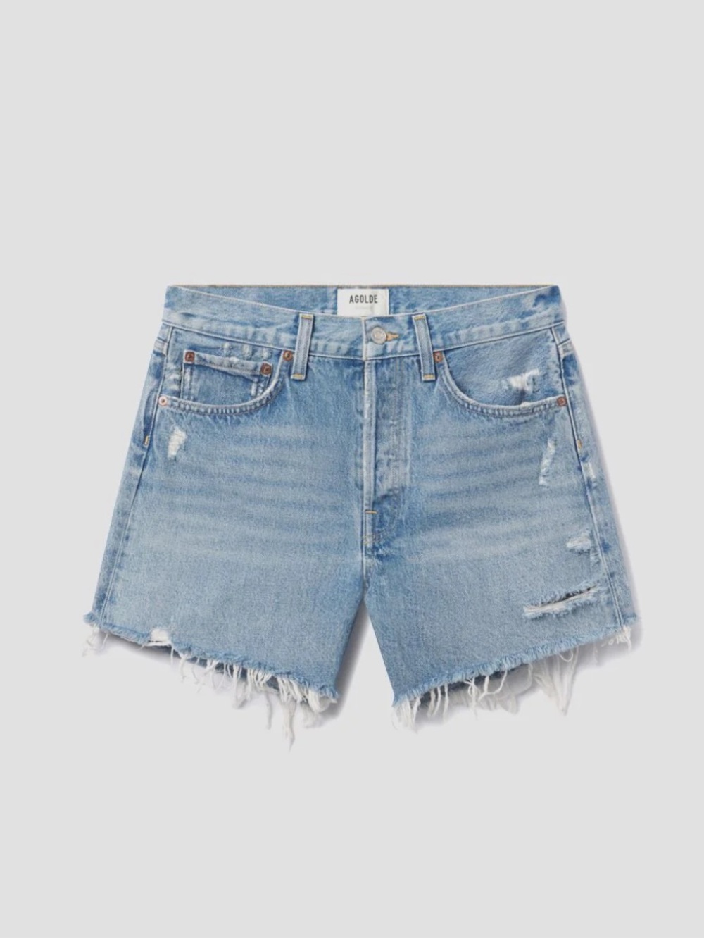Agolde Parker Vintage Long High-Rise Distressed Denim Shorts